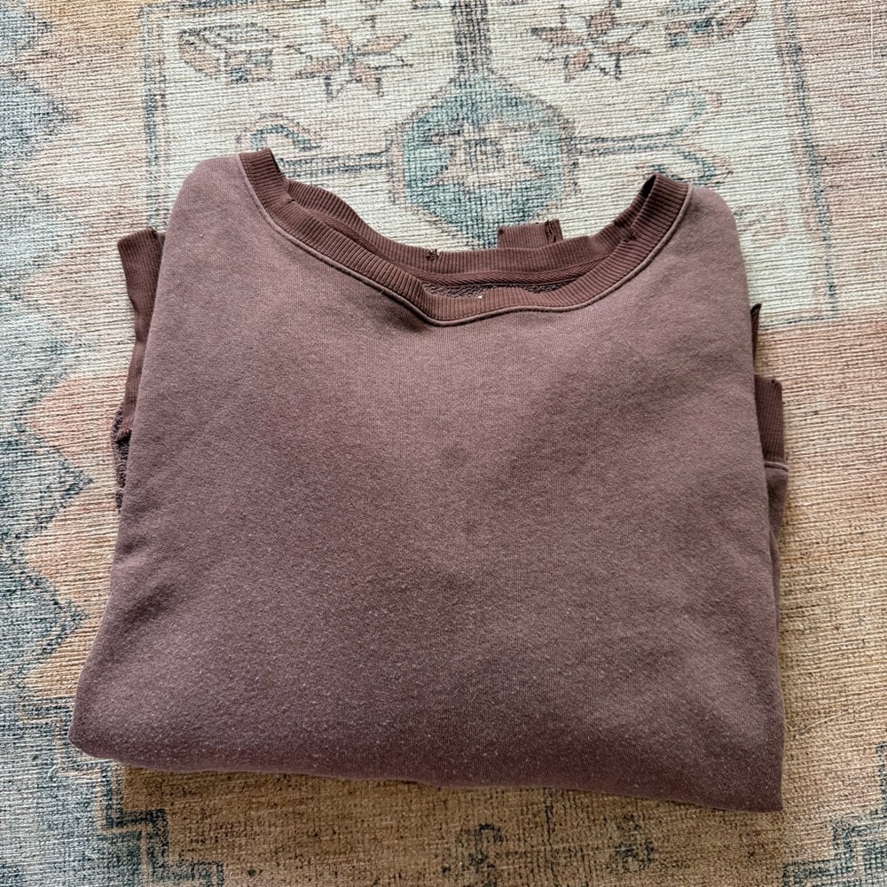 Brown FREE PEOPLE Camden sweatshirt- does have a little stain on the front